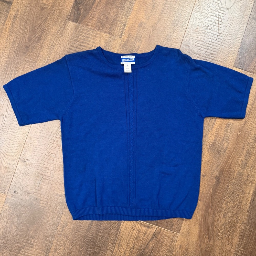 Pendleton Men's S Vintage 80s 90s Blue Short Sleeve Cable Knit Sweater